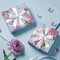 Kraft Floral Wrapping Paper – Mini Roll 17" x 16.5 Ft | Vintage Pink Flowers for Wedding, Birthday, Bridal Shower & DIY Crafts (Pink & Blue Floral)